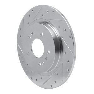 Hyundai SANTA FE Brake Rotor (1) - Rear Left - R1 Concepts - Drilled & Slotted - Silver - `19-`25